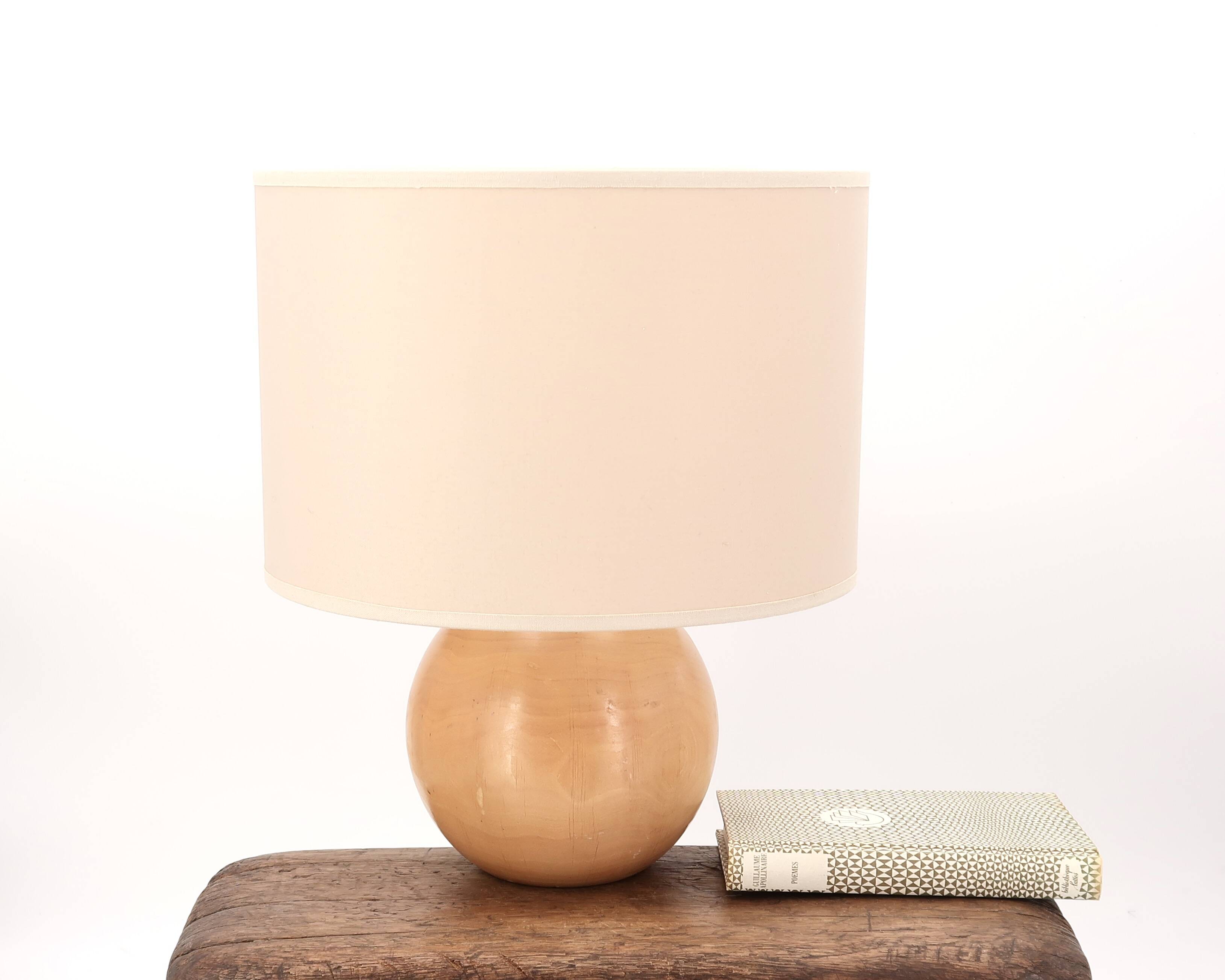 Wooden ball lamp, beige lampshade, 1970s