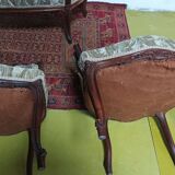 Salon ensemble banquette et fauteuils Rocaille en noyer