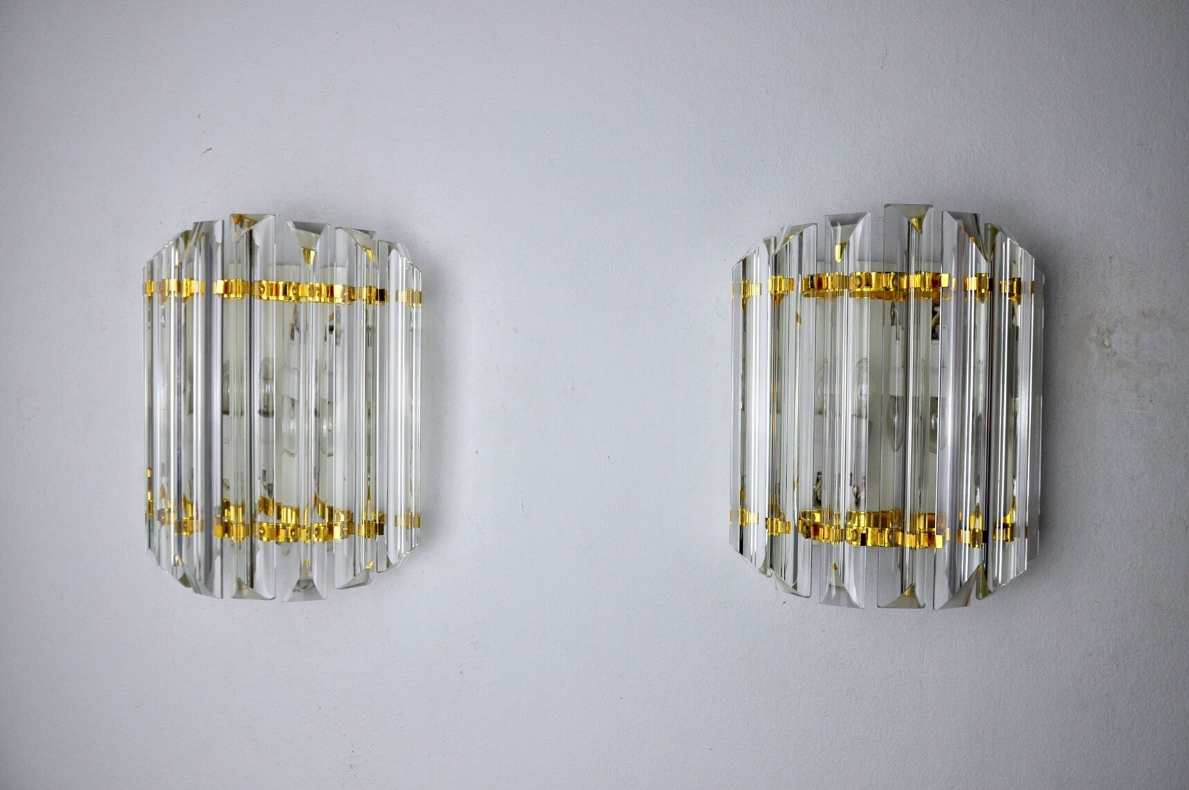 Paire d'appliques Venini verre taillé Murano Italie 1970