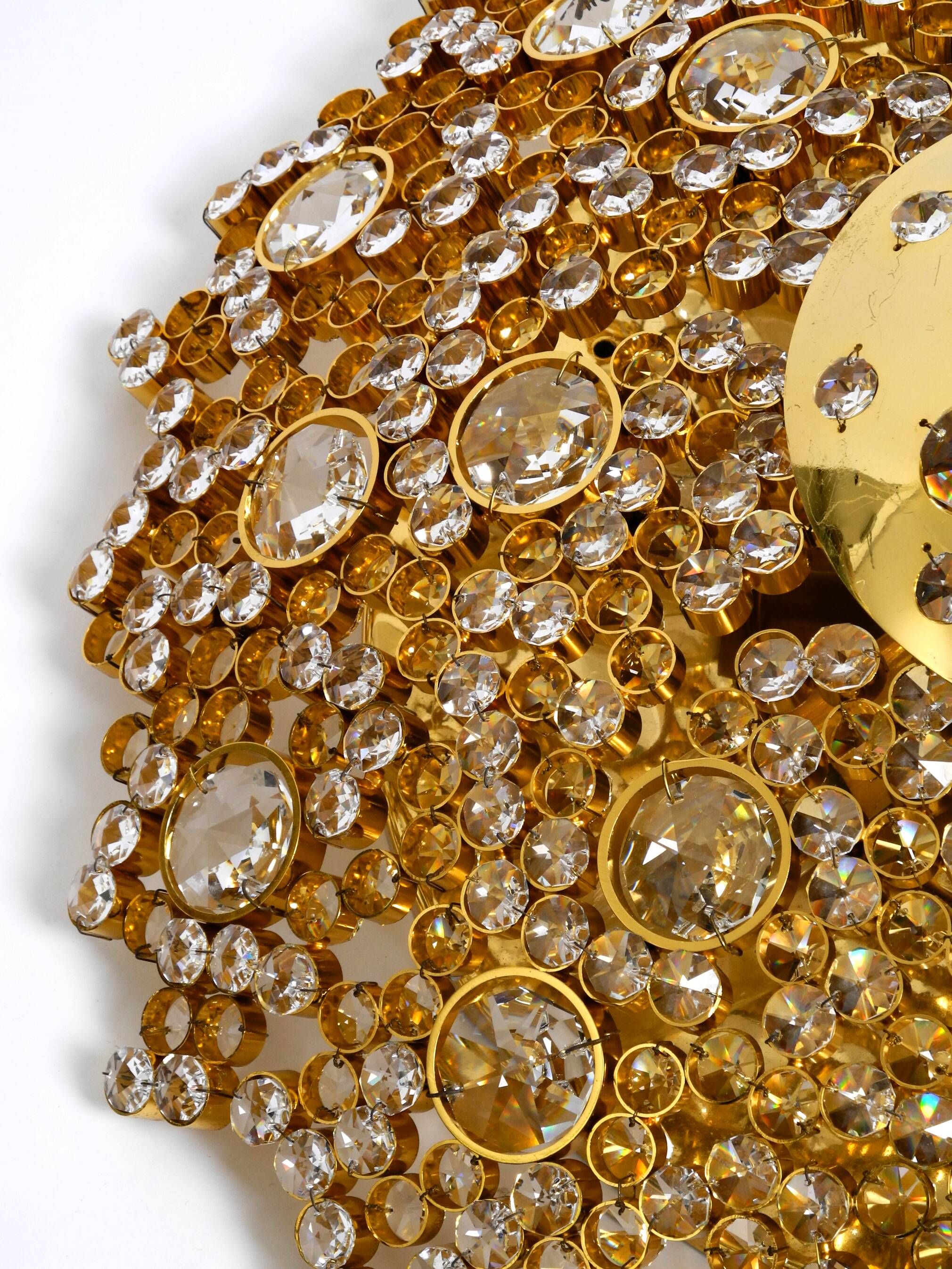 Gorgeous large 1970s Palwa brass ceiling or wall lamp with faceted crystal