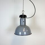 Industrial grey enamel hanging bauhaus lamp, 1930s
