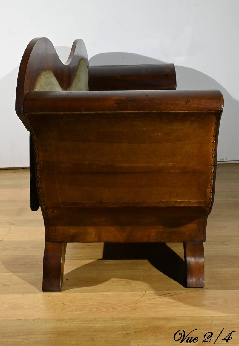 Mahogany Burl Sofa, Biedermeier Style – Late 19th Century