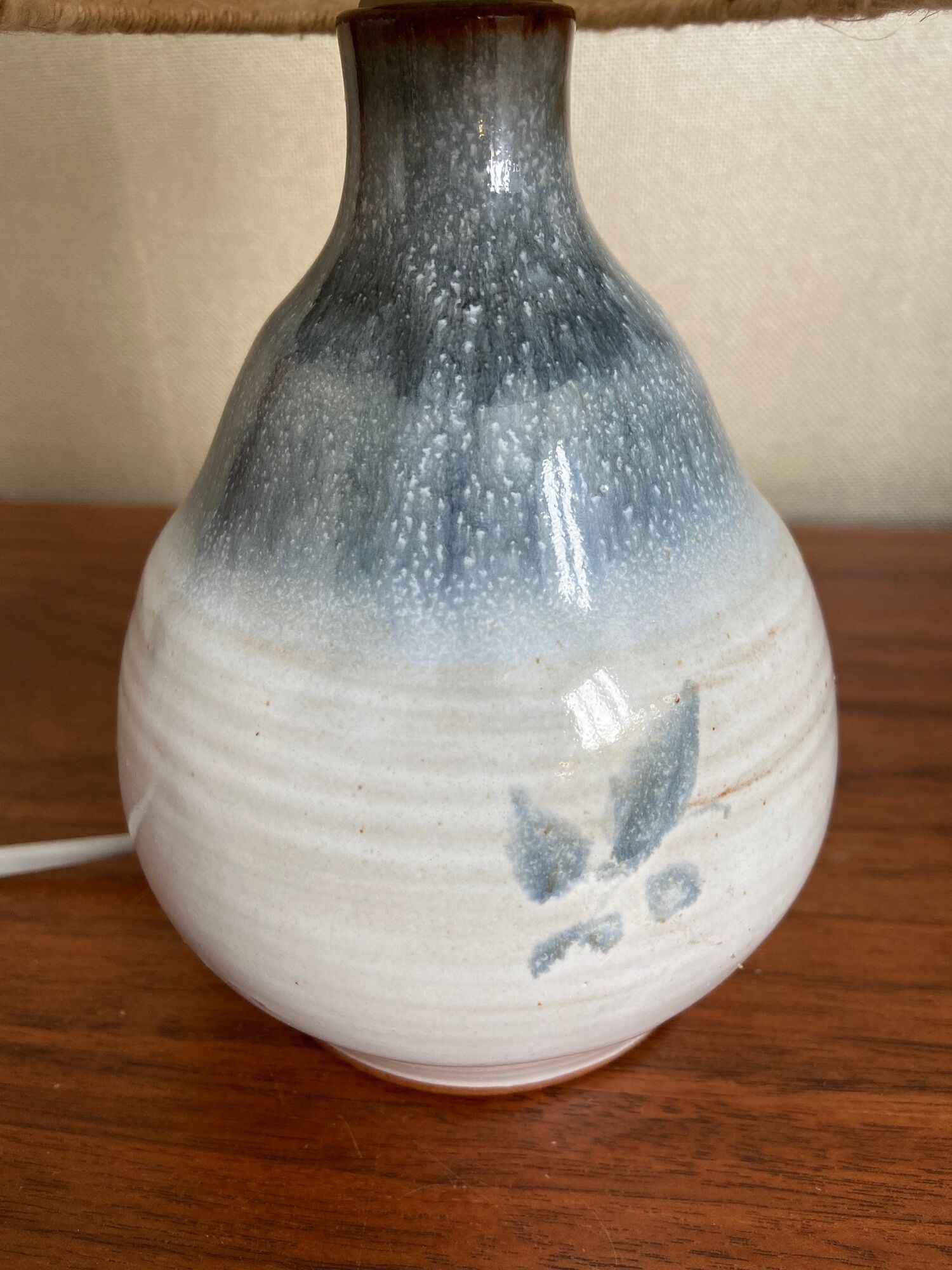 Stoneware bedside lamp with woven wool lampshade, 70s