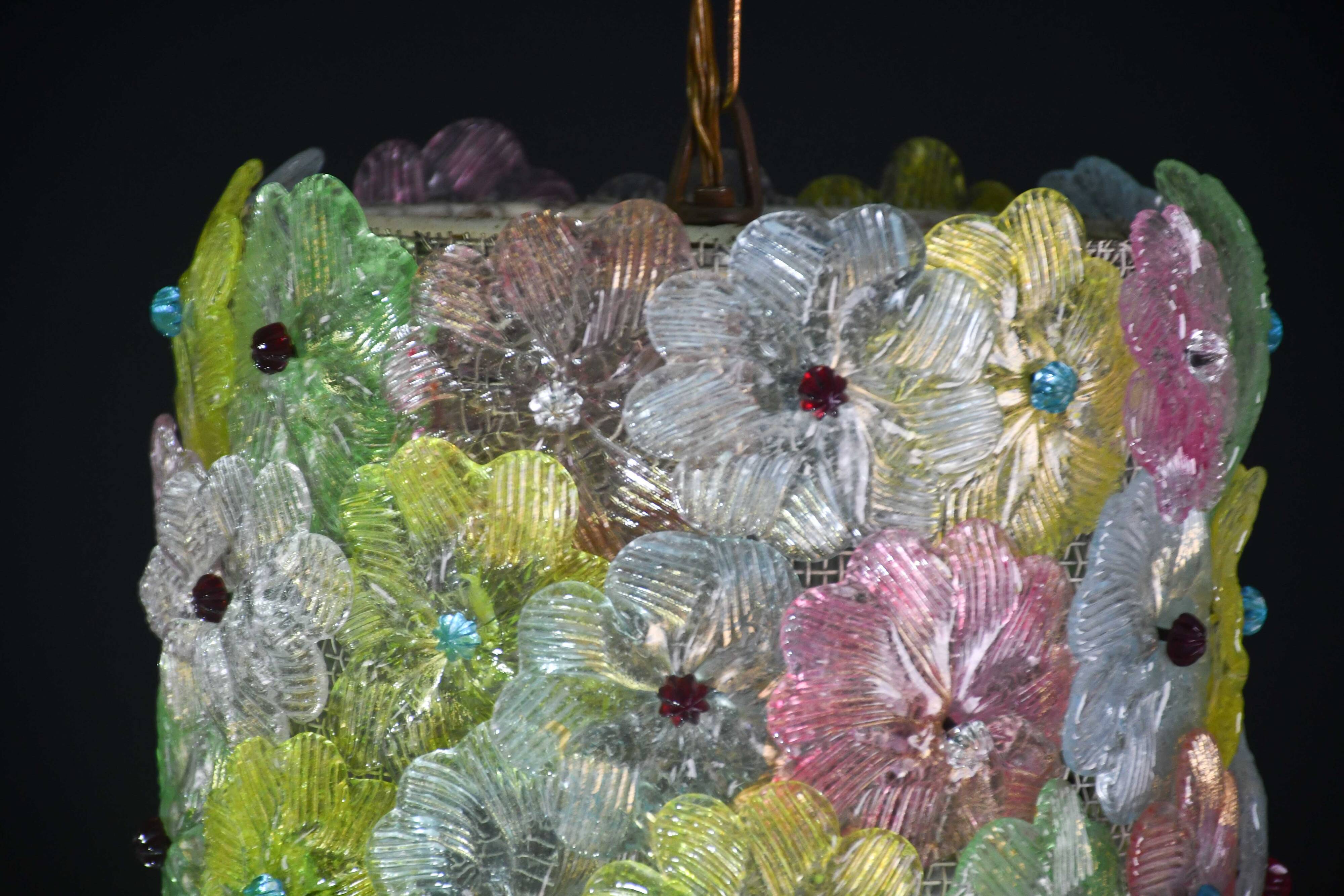 Amazing Vintage Multicolor Murano Glass Flower Chandelier by Seguso