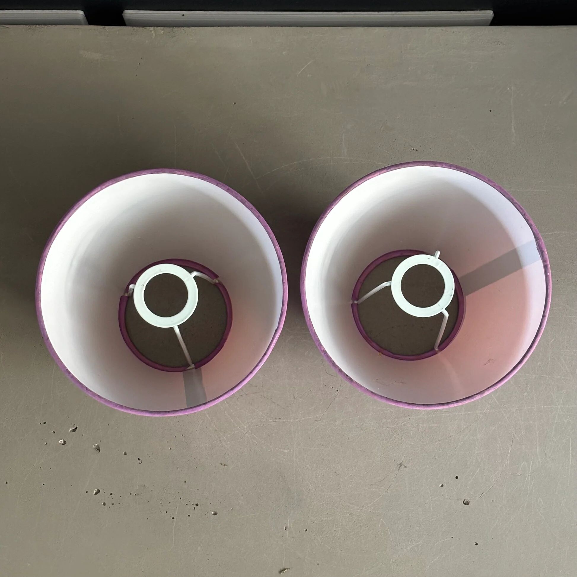 Pair of lilac satin lampshades