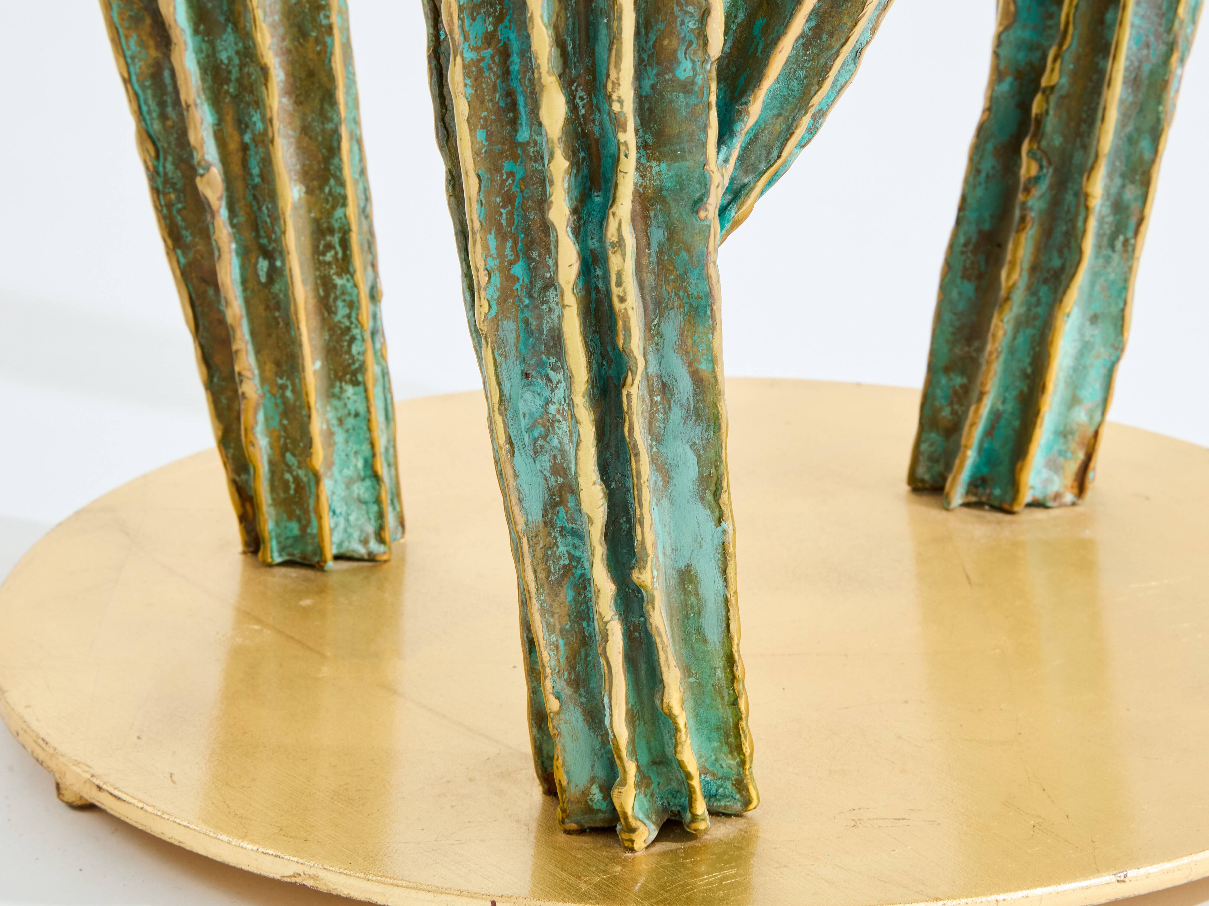 Brass cactus and parrot sculpture console Alain Chervet 1989