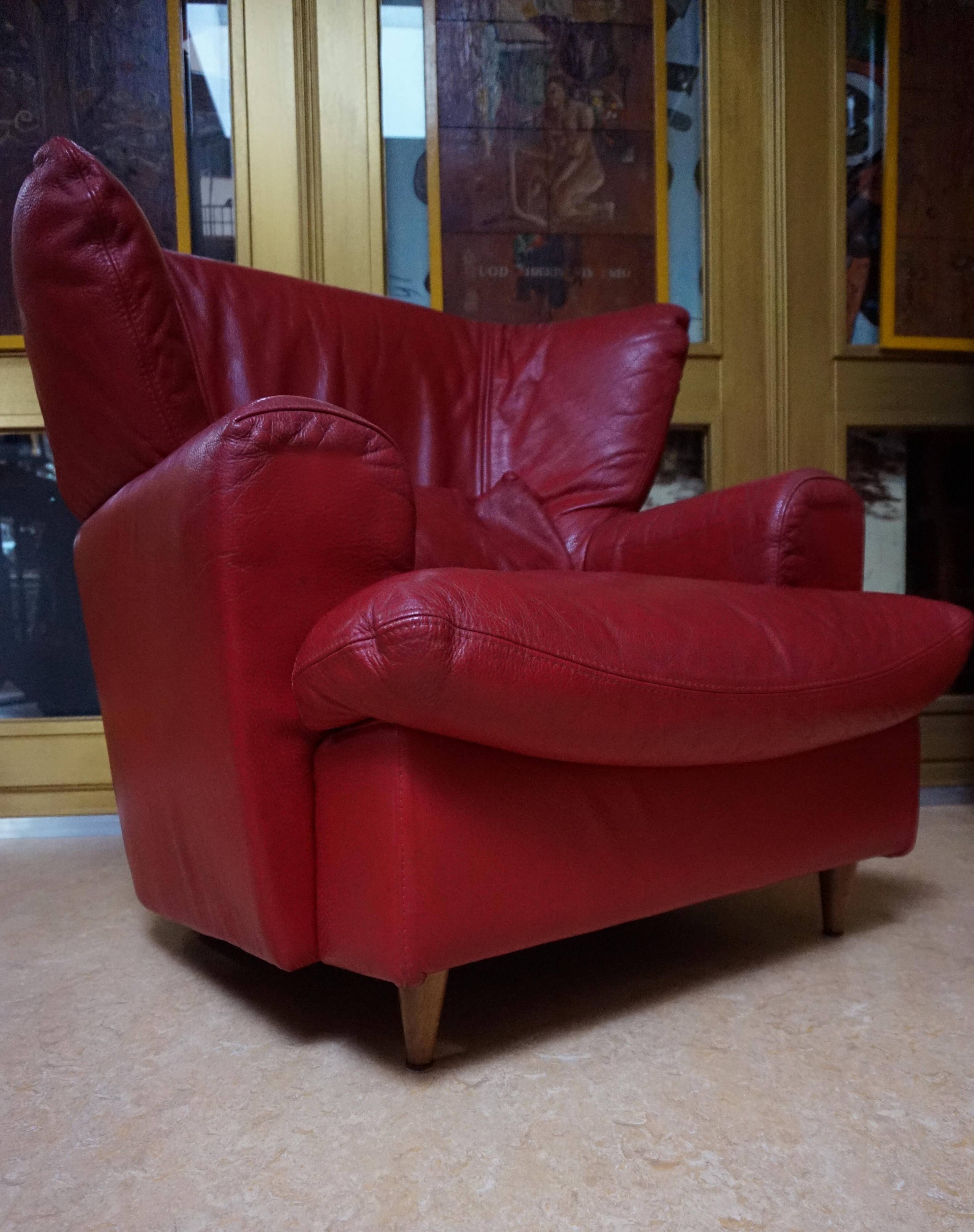 Vintage red leather Lounge Chair by Calia Italia, 1990s
