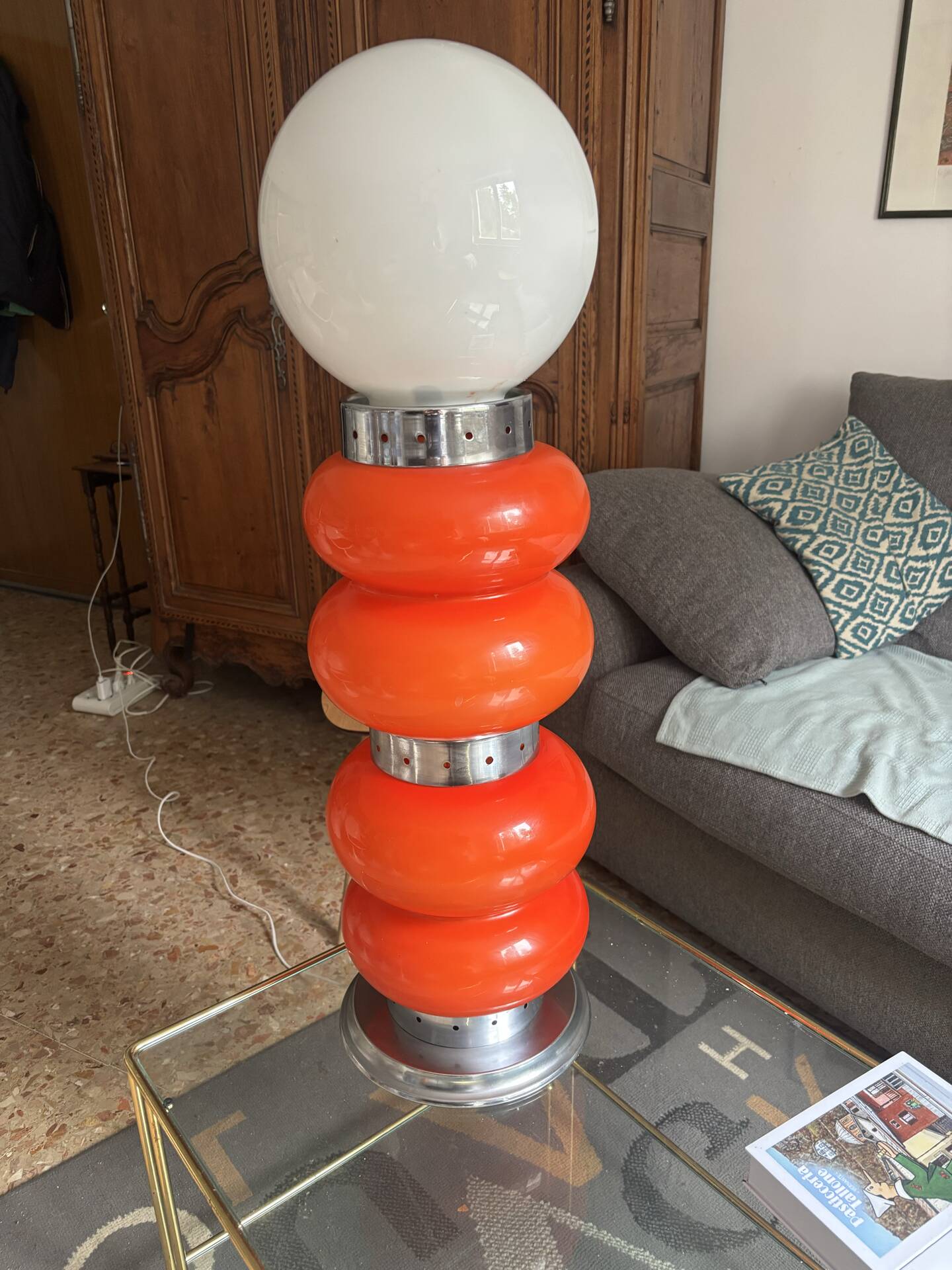 Vintage orange glass lamp – attributed to Carlo Nason, 1970s