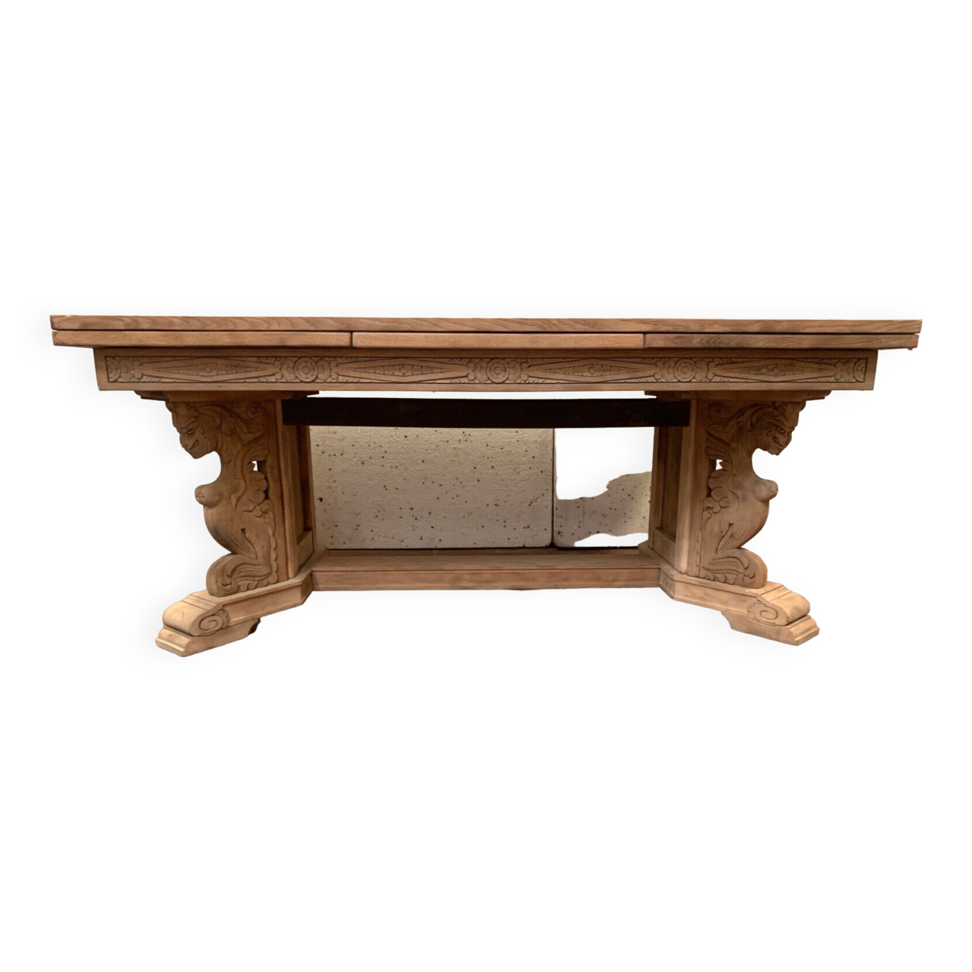 Renaissance style table in solid oak, 20th century