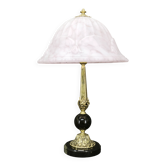 Lampe de table en laiton, marbre et verre opalin de style Art Nouveau français, années 1920.