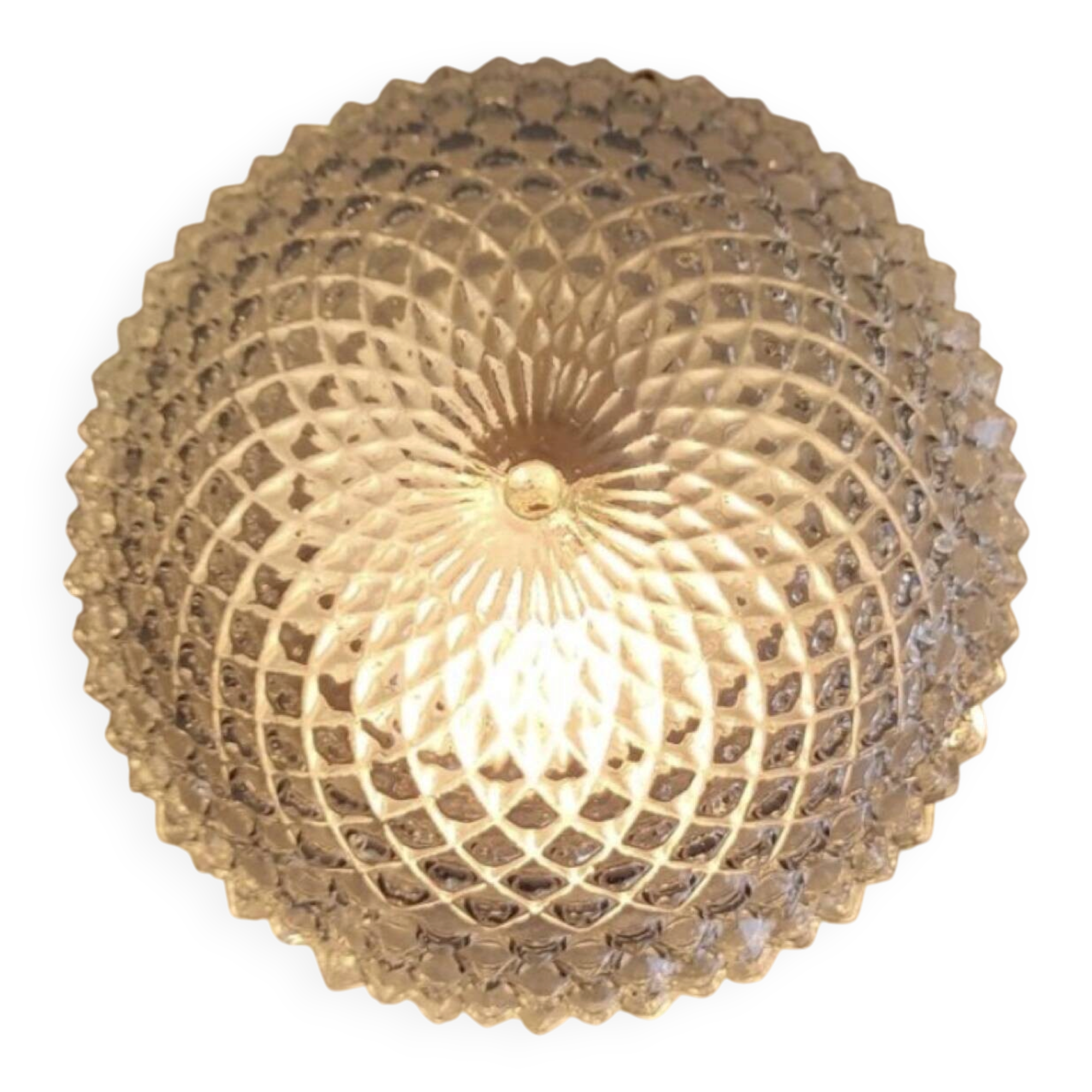 Ceiling light or wall light in moulded glass with diamond point - mid 20th century