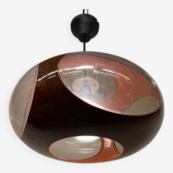 Lampe à suspension vintage space age marron et gris ufo de massive, belgique, 1970s