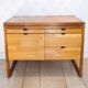 Scandinavian storage unit, solid wood and leather