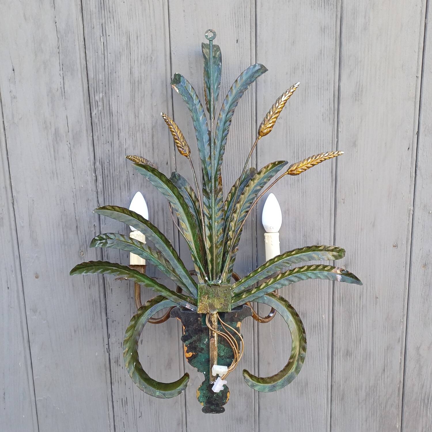 Pair of appliqué wheat ear in vintage polychrome from the 1960s.