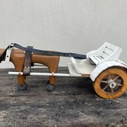 jouet cariole avec cheval en bois années 60