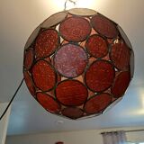 Vintage Round and Colored Glass Pendant Light