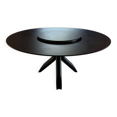Table ronde colico céramique noir mate, pieds frêne noir mate d160+plat 70