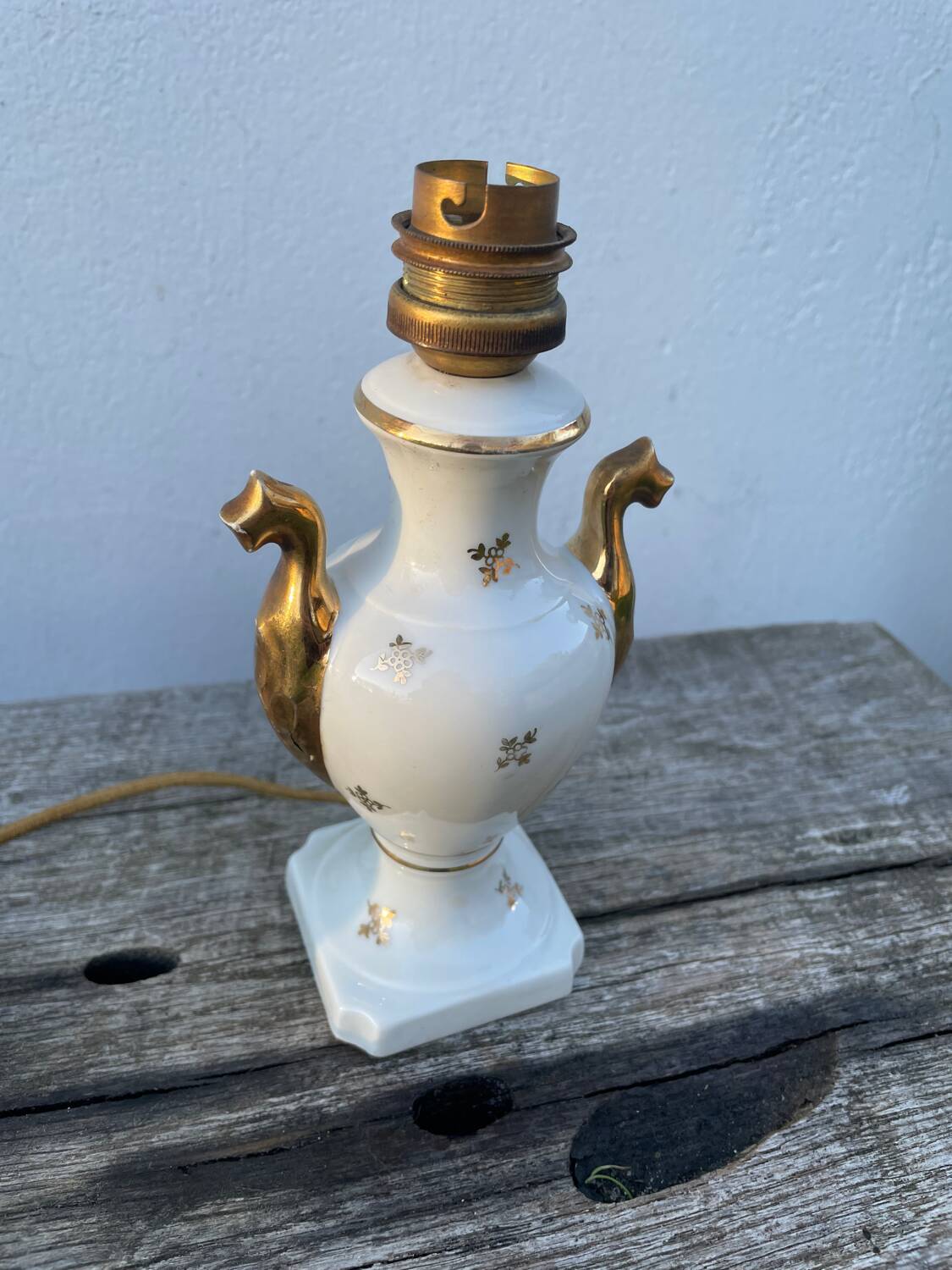 White and gold Limoges porcelain lamp