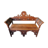 Old syrian wooden bench and mother-of-pearl inlay