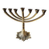 Jerusalem Menorah. Modernist style. In antique gold patinated brass. Dimensions: 15 x 20