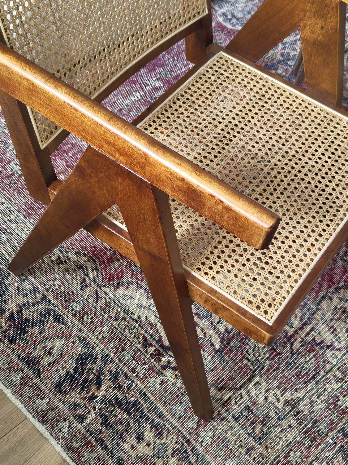 Scandinavian armchair in rattan & solid birch – Swedish vintage