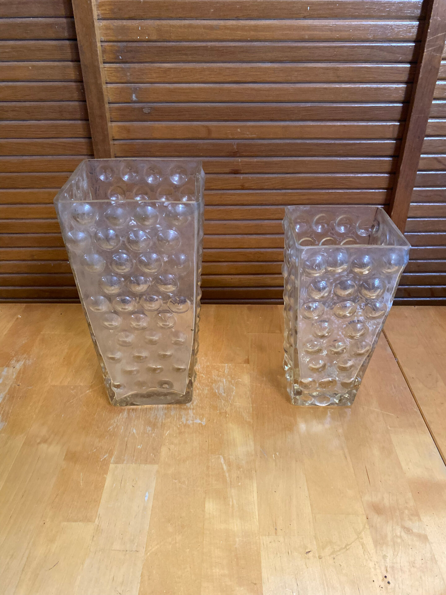 Pair of vintage bubble design moulded glass vases