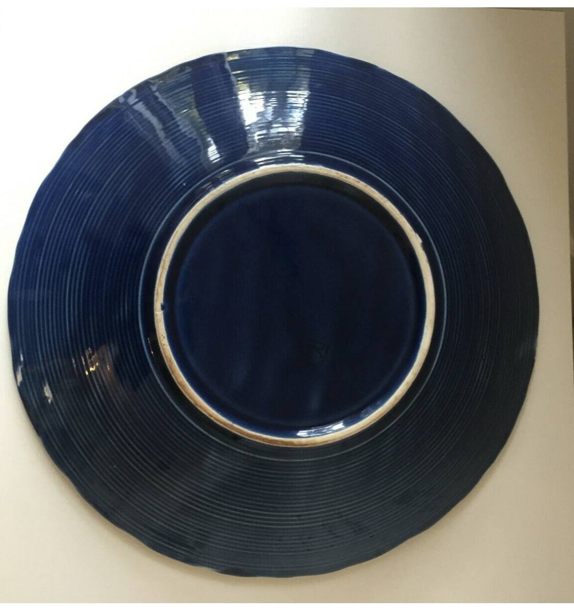 Large Sarreguemines blue slipware fruit bowl