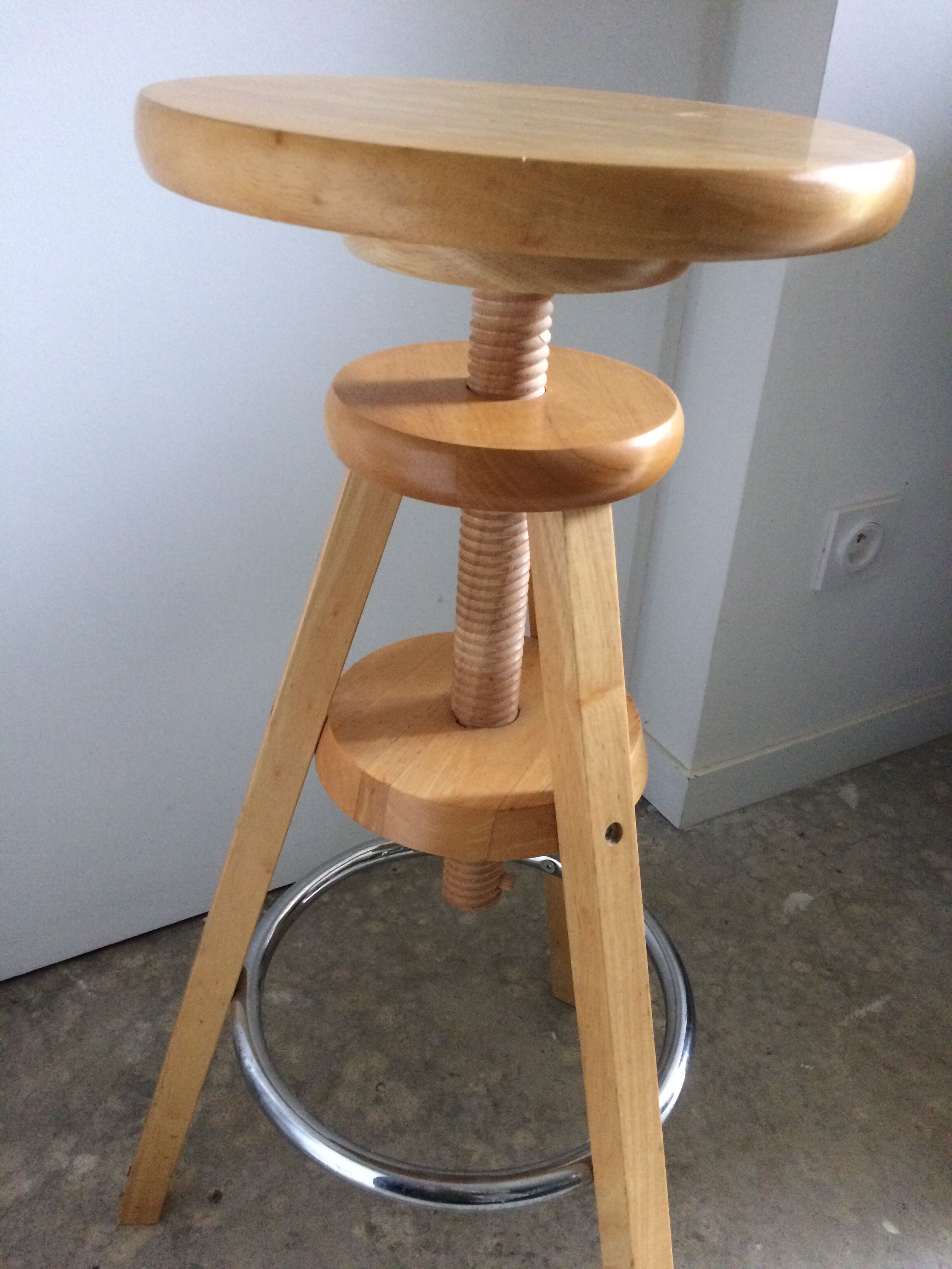 Vintage wooden screw tripod stool