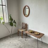 Table basse osier tressé et métal 1960