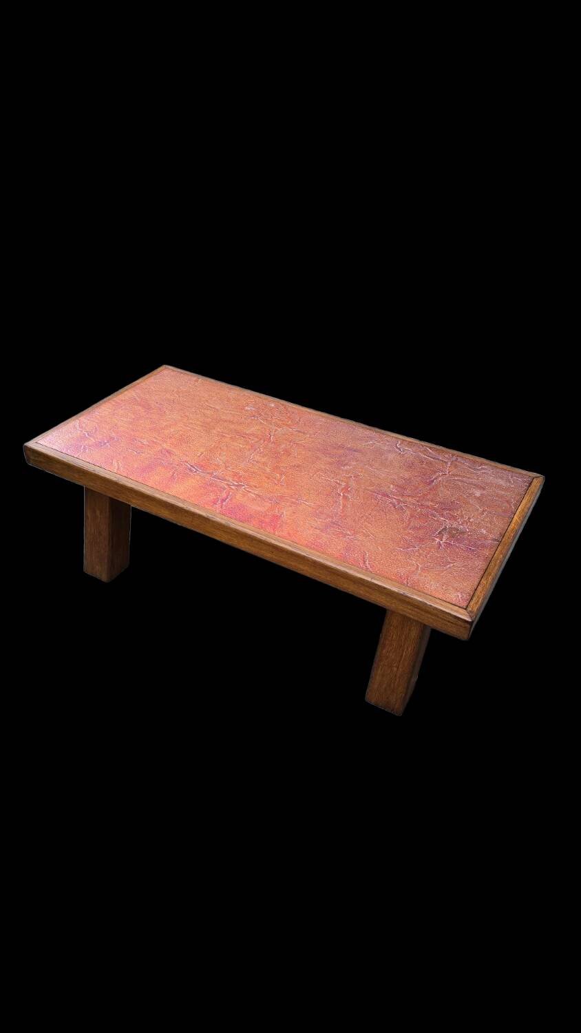 Table basse brutaliste bois et cuivre unique artisanale contemporaine