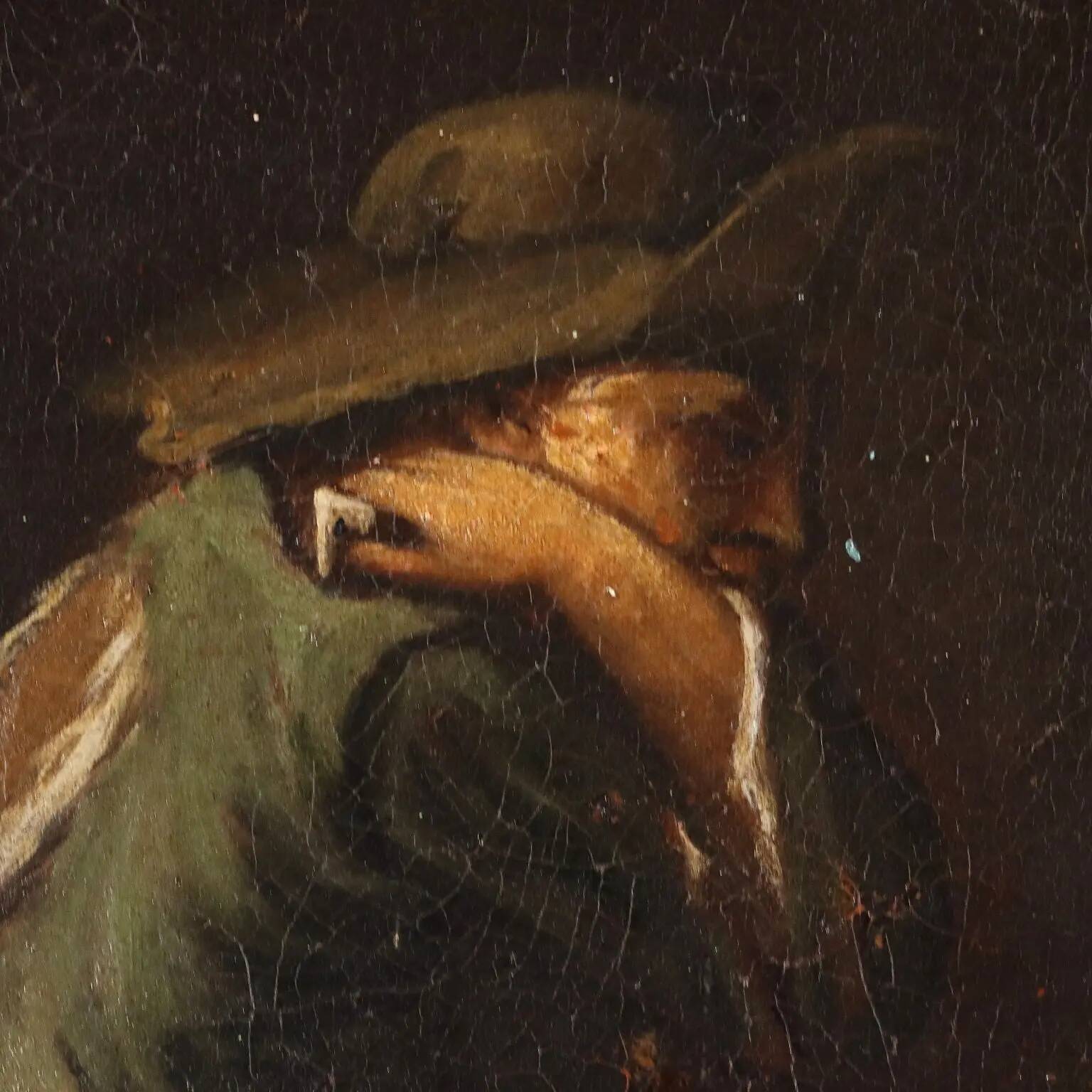 Peinture ancienne « Joueurs de cartes » huile sur toile Italie XVIIIe siècle