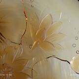 Verlys cup Water lily flowers amber molded pressed glass 60s