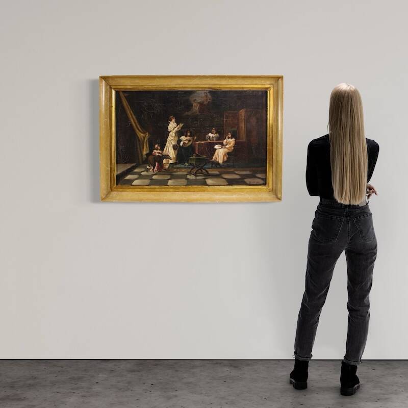 Italian interior scene painting signed F. Bonati 1913