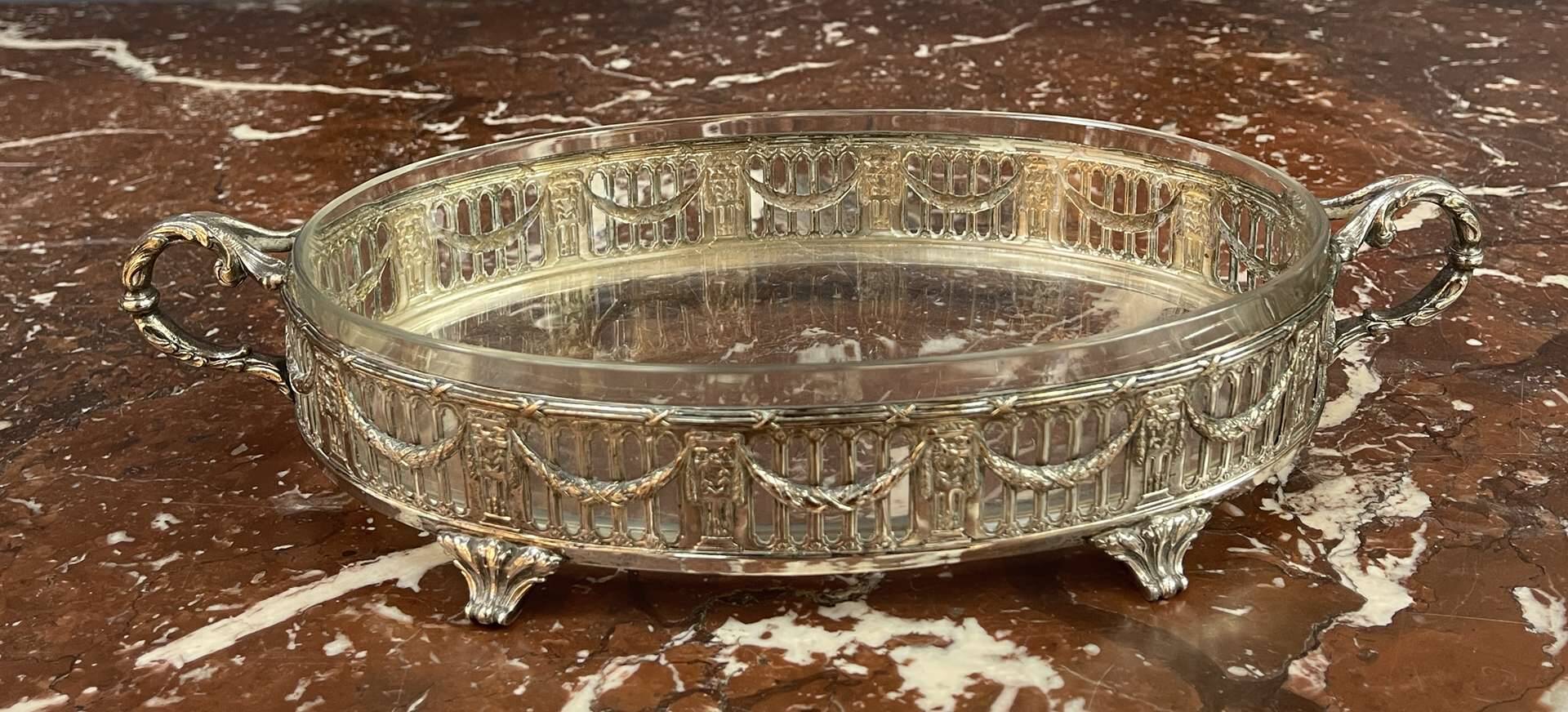 Silver-plated metal and glass centerpiece from the early 20th century