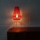 Table lamp with raffia shade on a tripod frame, mid-century lighting