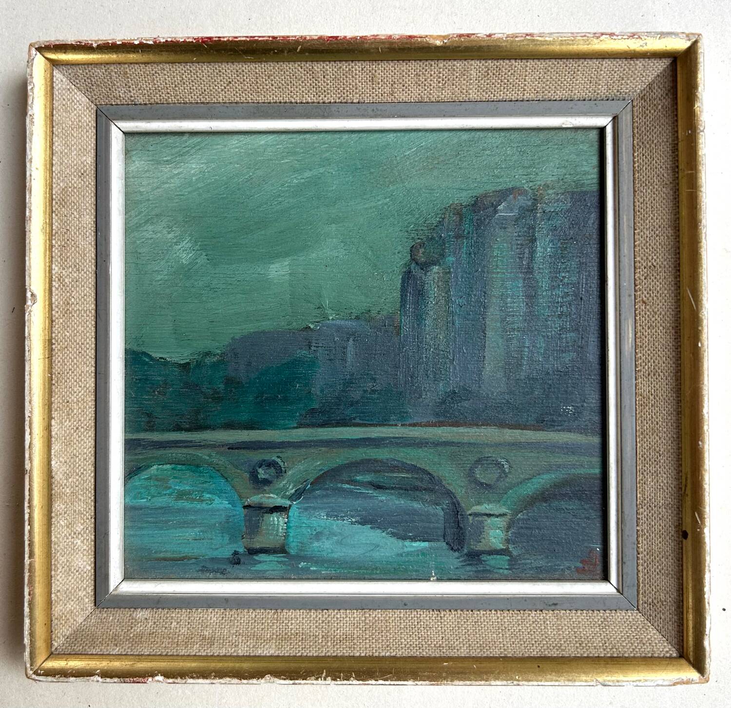 Rome at dusk, oil on panel, A. Luigini. 20th century.