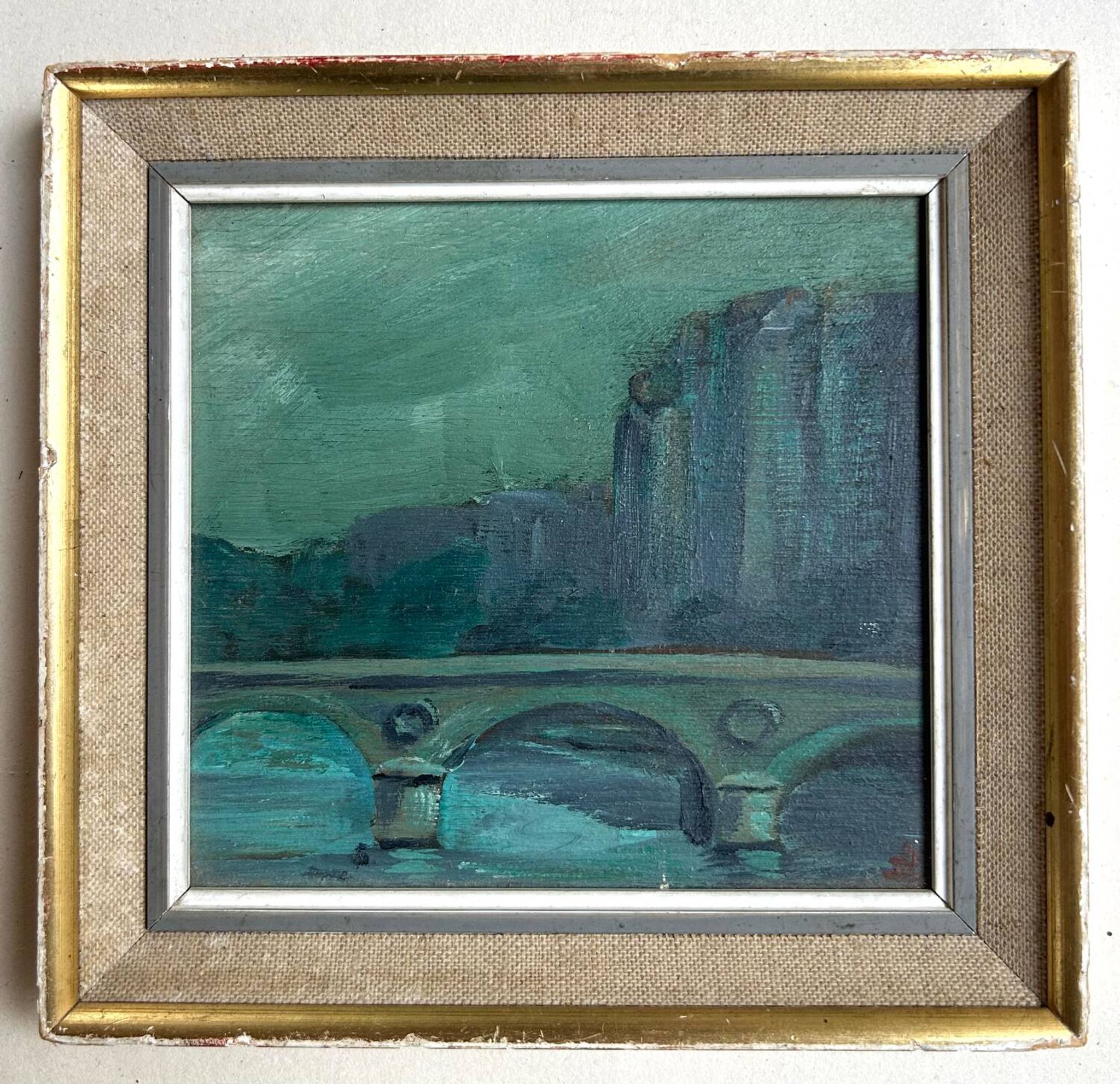 Rome at dusk, oil on panel, A. Luigini. 20th century.