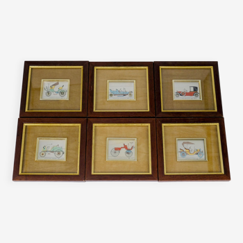 6 automobile miniatures painted on silver 800/***