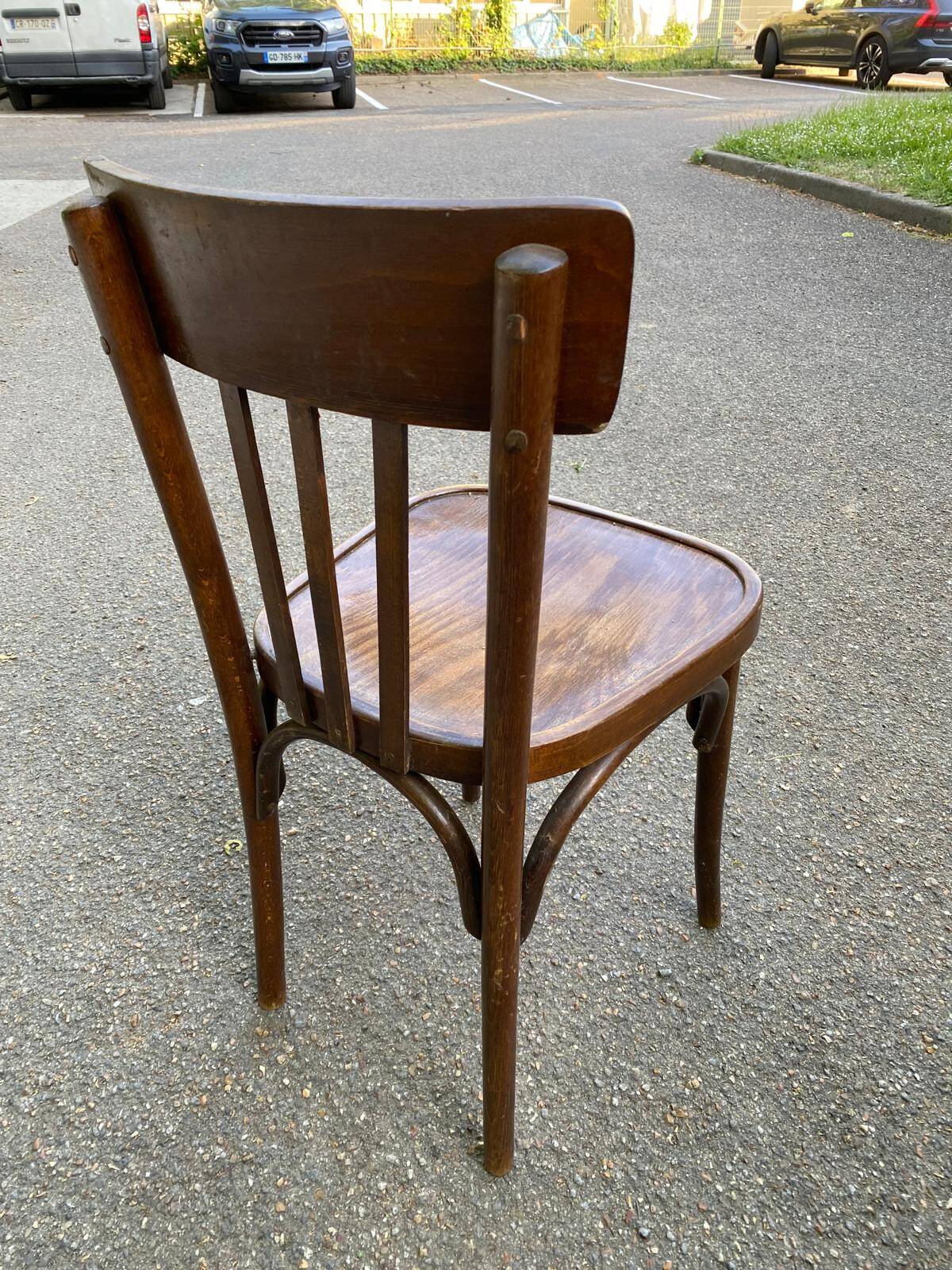 4 dark oak satin bentwood bistro chairs