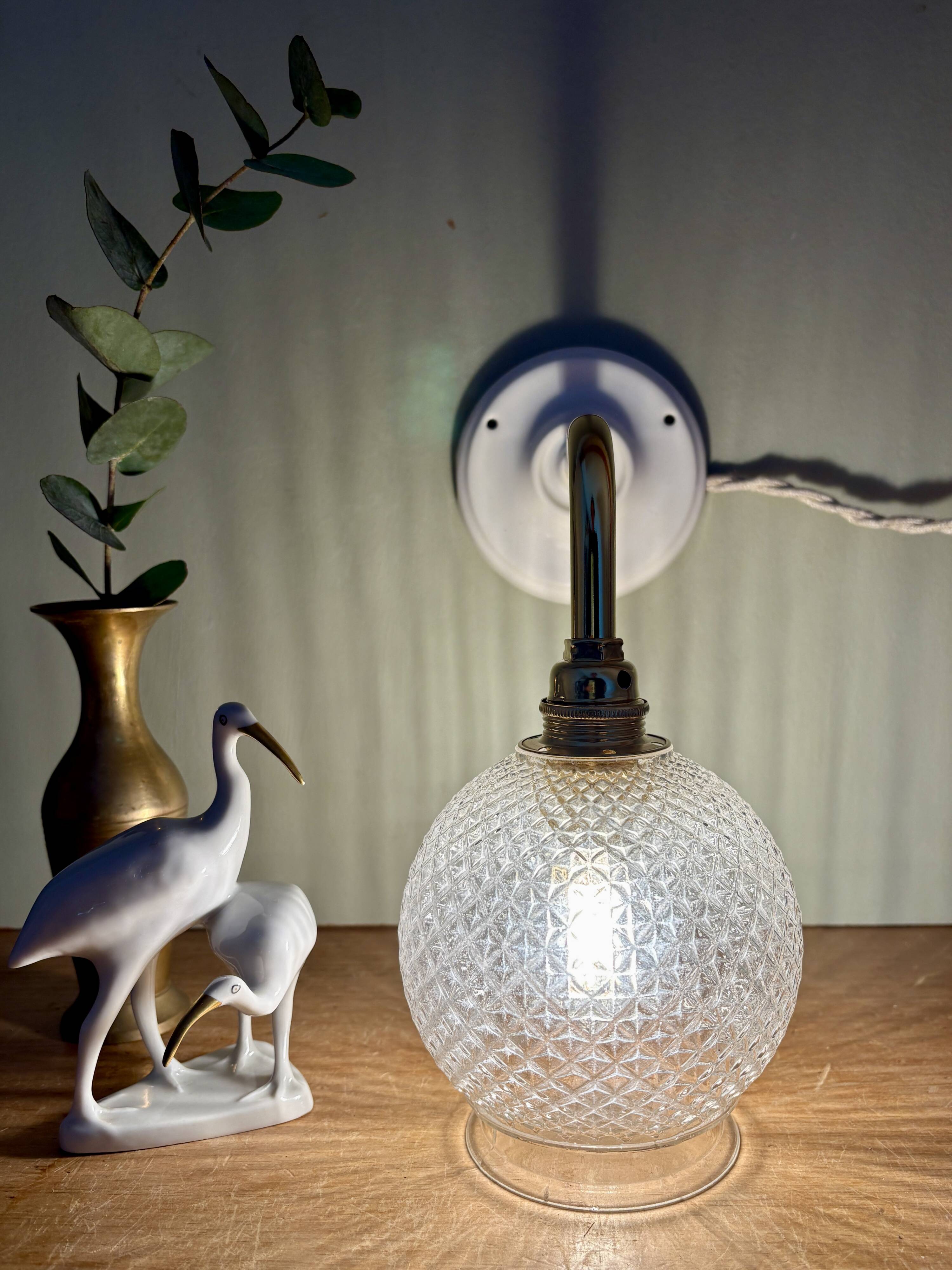 Vintage glass globe angled wall light