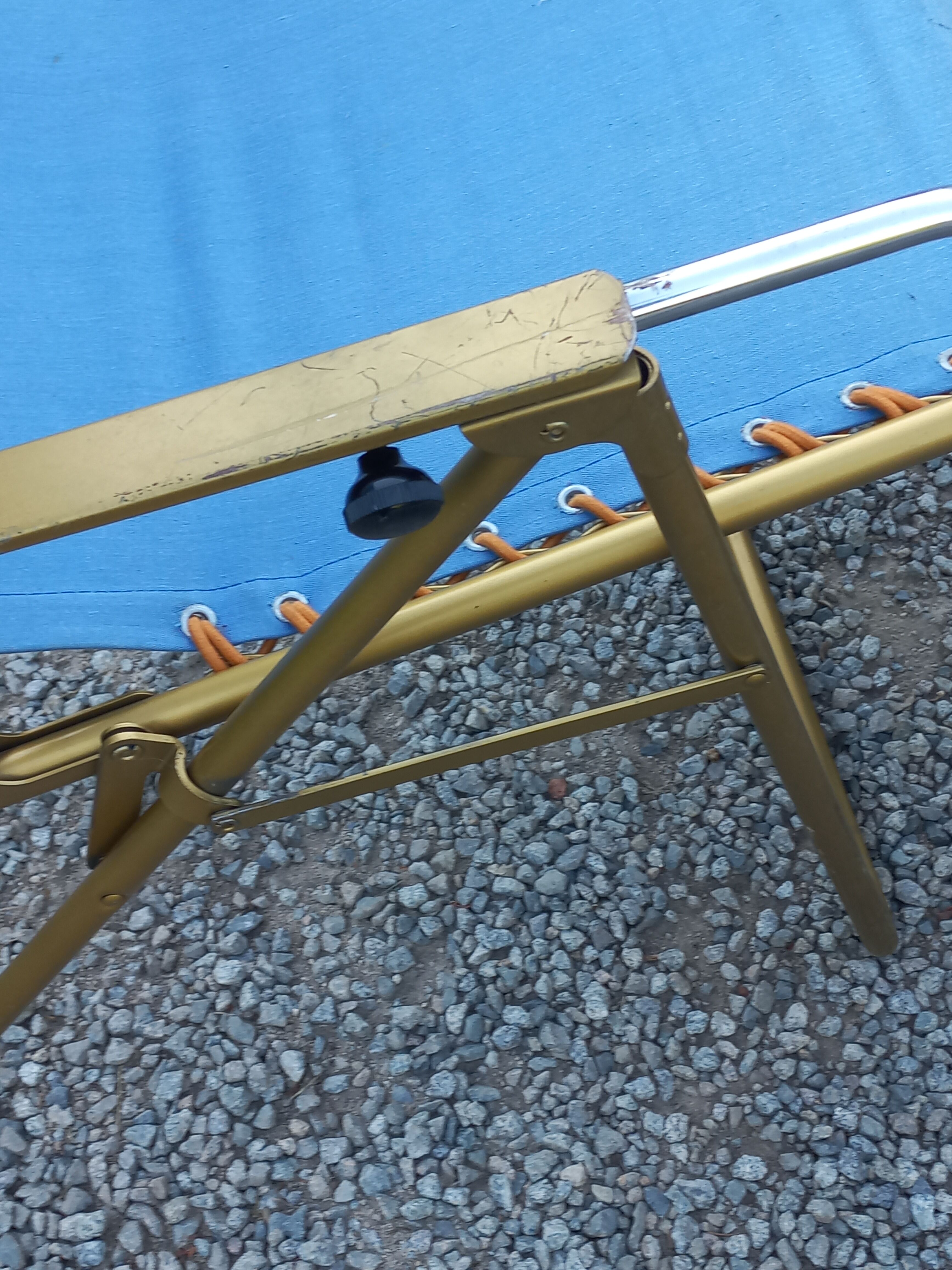 Set of 3 vintage lafuma sun loungers canvas and tubes + table