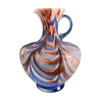 Vase pichet opaline florence couleur bleu marbre