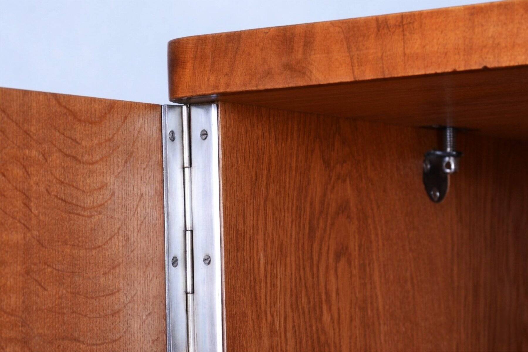 Bauhaus Wardrobe in Chromed Steel and Walnut by Slezak, Czech, 1930s
