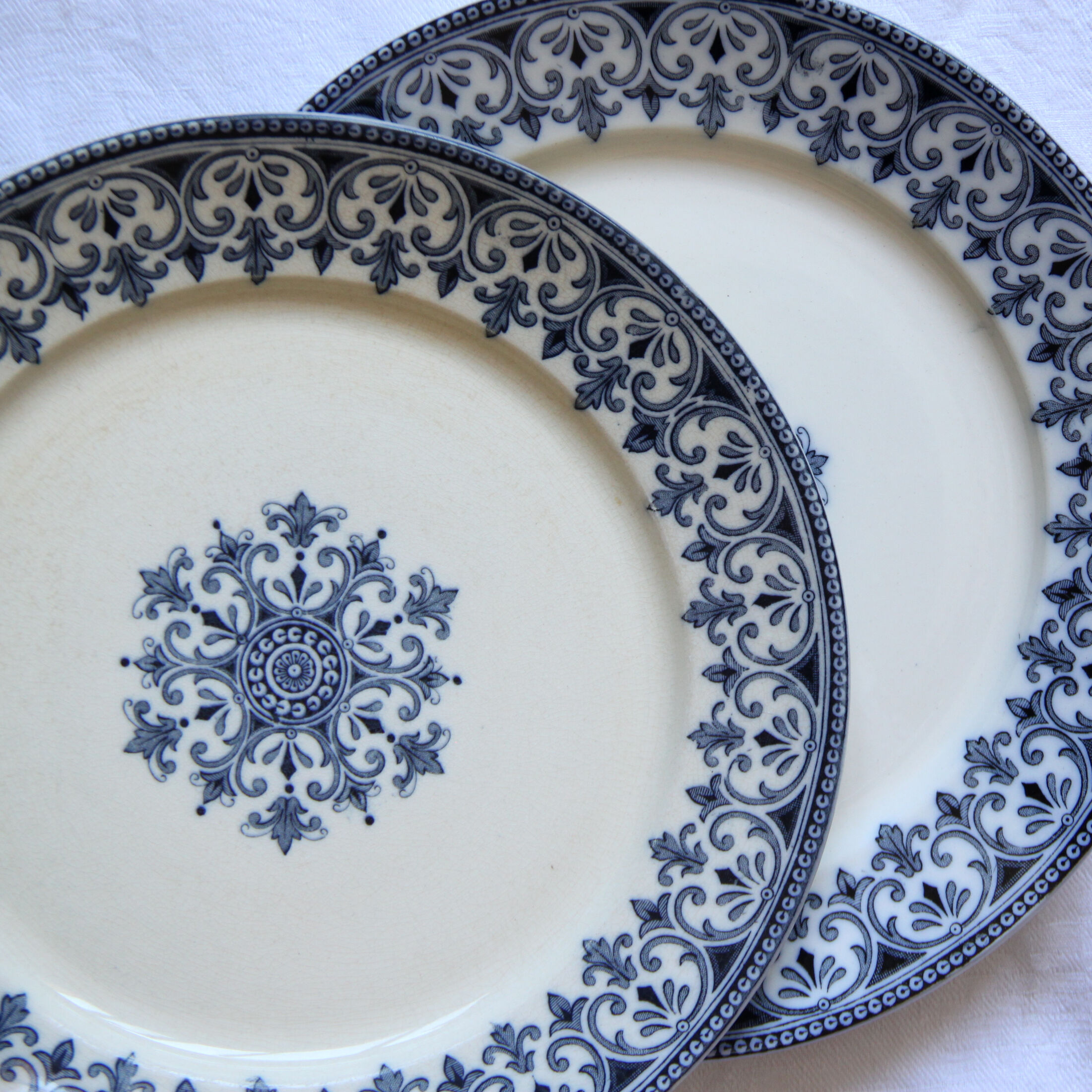 Set of 6 flat plates iron earth Badonviller model Oriental blue old earthenware