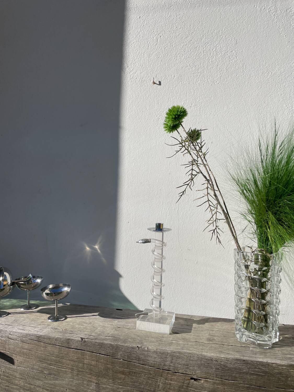 Silver-plated metal candlestick signed Alessandro Albrizzi 1970