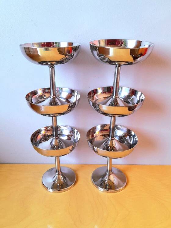 Stainless steel ice cream and dessert cups, 1970s