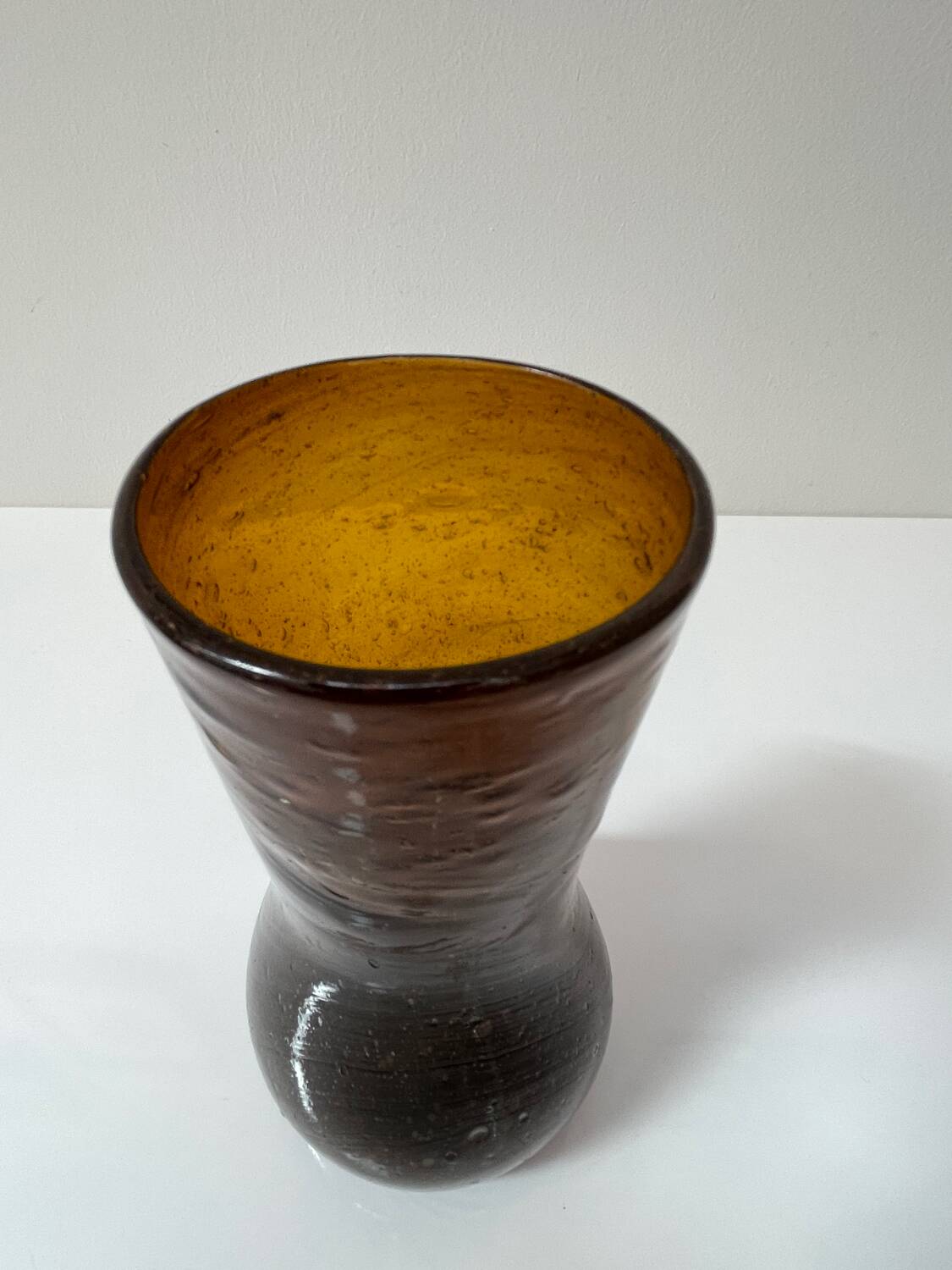 Vintage amber blown glass artisanal vase
