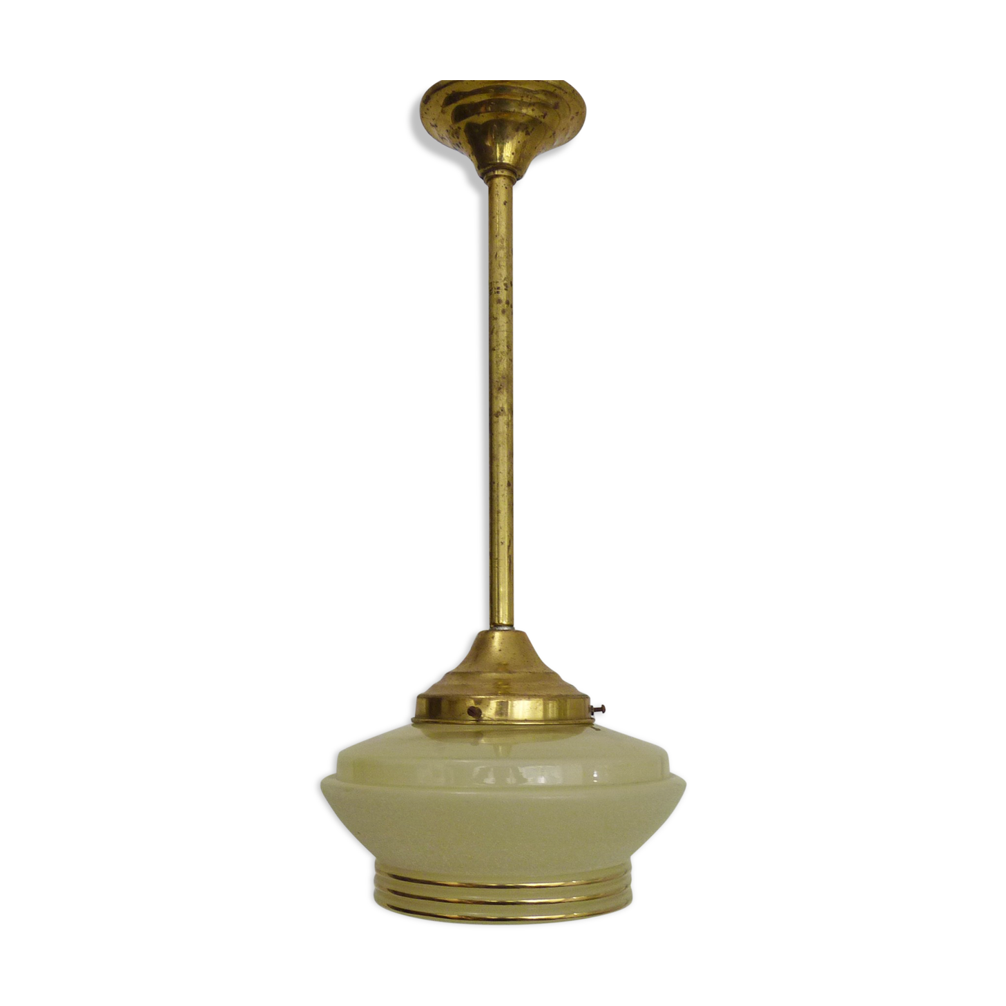 Suspension globe yellow granite, bordered gold lampshade old art deco. Year 50