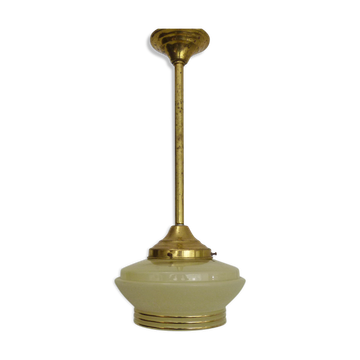 Suspension globe yellow granite, bordered gold lampshade old art deco. Year 50