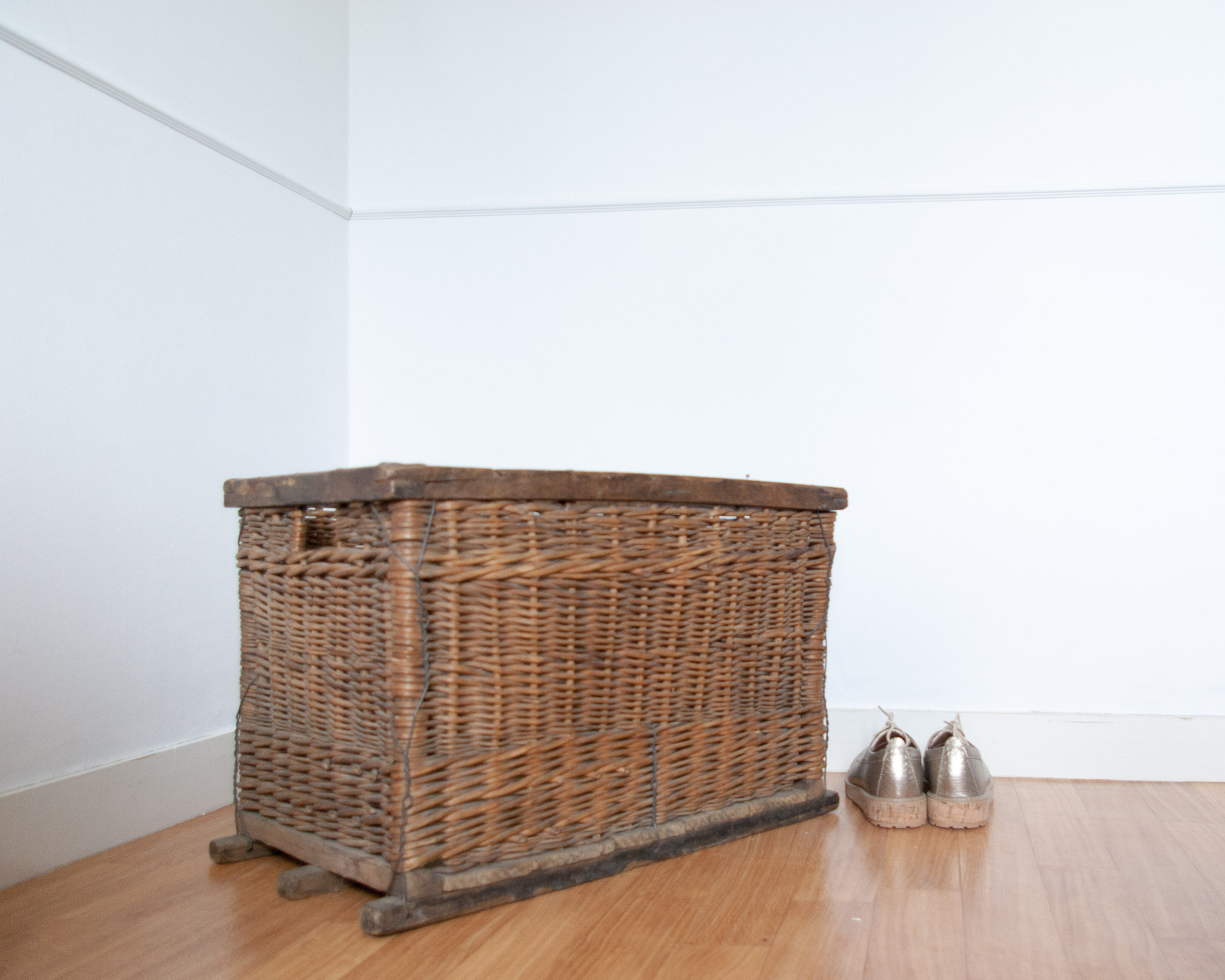 Wicker basket and wood